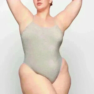 SKIMS Nickel Silver Glitter Open Back Racerback One Piece Swimsuit Size 2X